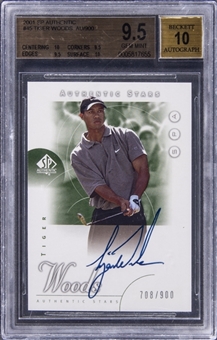 2001 UD SP Authentic Golf "Authentic Stars" Autograph #45 Tiger Woods Signed Rookie Card (#708/900) – True Gem+ Example – BGS GEM MINT 9.5/BGS 10